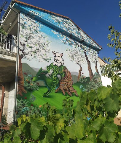 Foto de Mural graffiti "Dingo bajo los cerezos en flor"